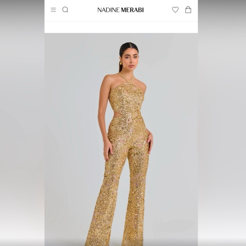 NADINE MERABI Gold Sequin Jumpsuit